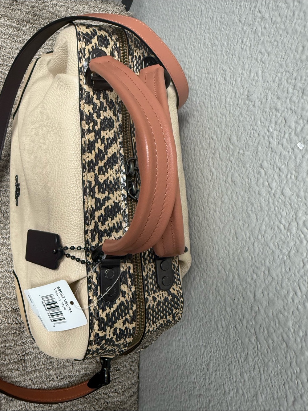 Coach Beige Lane Satchel in Colorblock with Snake Skin Accents - Picture 6 of 16